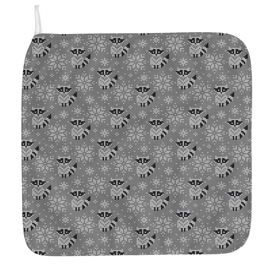 Knitted Raccoon Pattern Print Hand Towel