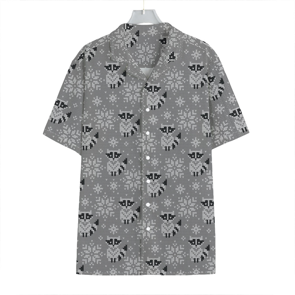 Knitted Raccoon Pattern Print Hawaiian Shirt