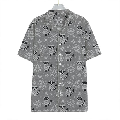 Knitted Raccoon Pattern Print Hawaiian Shirt