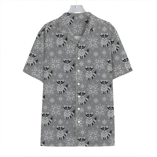 Knitted Raccoon Pattern Print Hawaiian Shirt