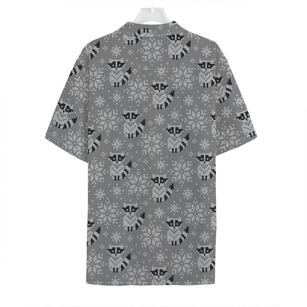 Knitted Raccoon Pattern Print Hawaiian Shirt