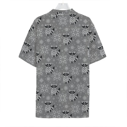 Knitted Raccoon Pattern Print Hawaiian Shirt