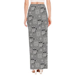 Knitted Raccoon Pattern Print High Slit Maxi Skirt