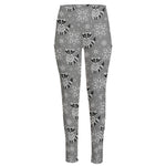 Knitted Raccoon Pattern Print High-Waisted Pocket Leggings