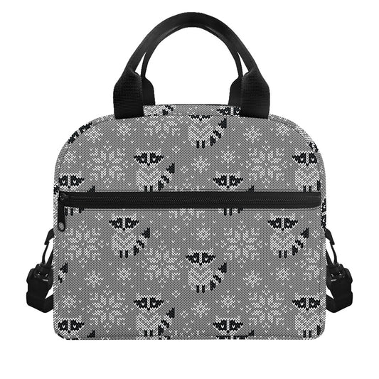 Knitted Raccoon Pattern Print Insulated Lunch Bag