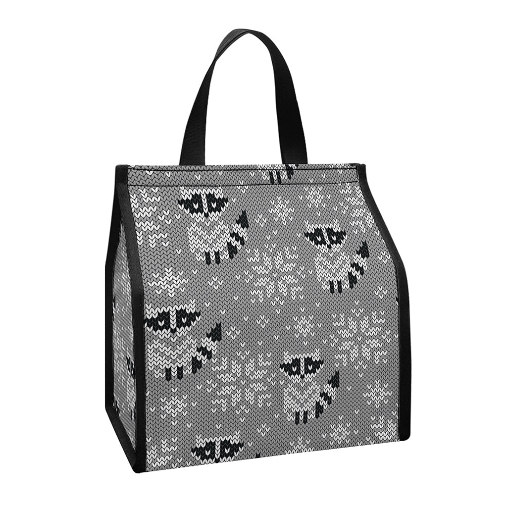 Knitted Raccoon Pattern Print Insulated Lunch Tote