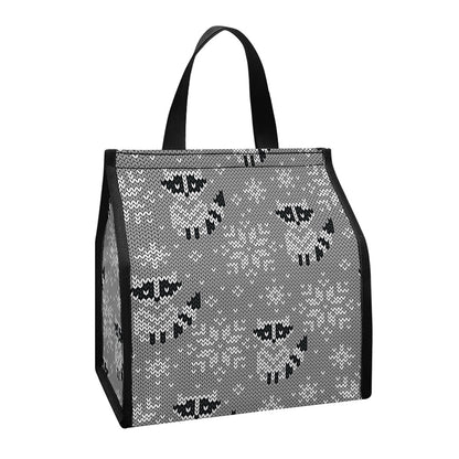 Knitted Raccoon Pattern Print Insulated Lunch Tote