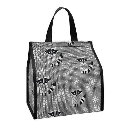 Knitted Raccoon Pattern Print Insulated Lunch Tote