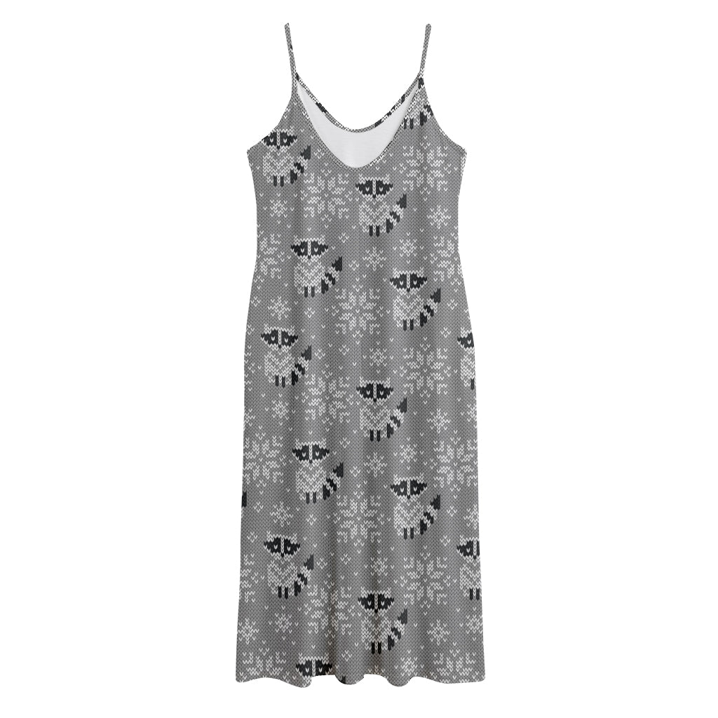 Knitted Raccoon Pattern Print Jersey Midi Cami Dress