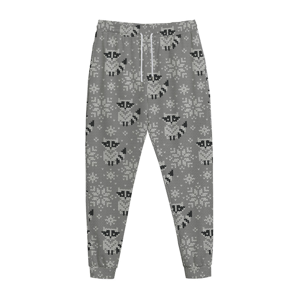 Knitted Raccoon Pattern Print Jogger Pants