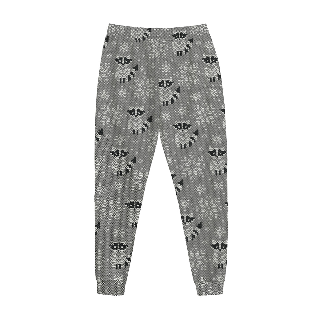 Knitted Raccoon Pattern Print Jogger Pants