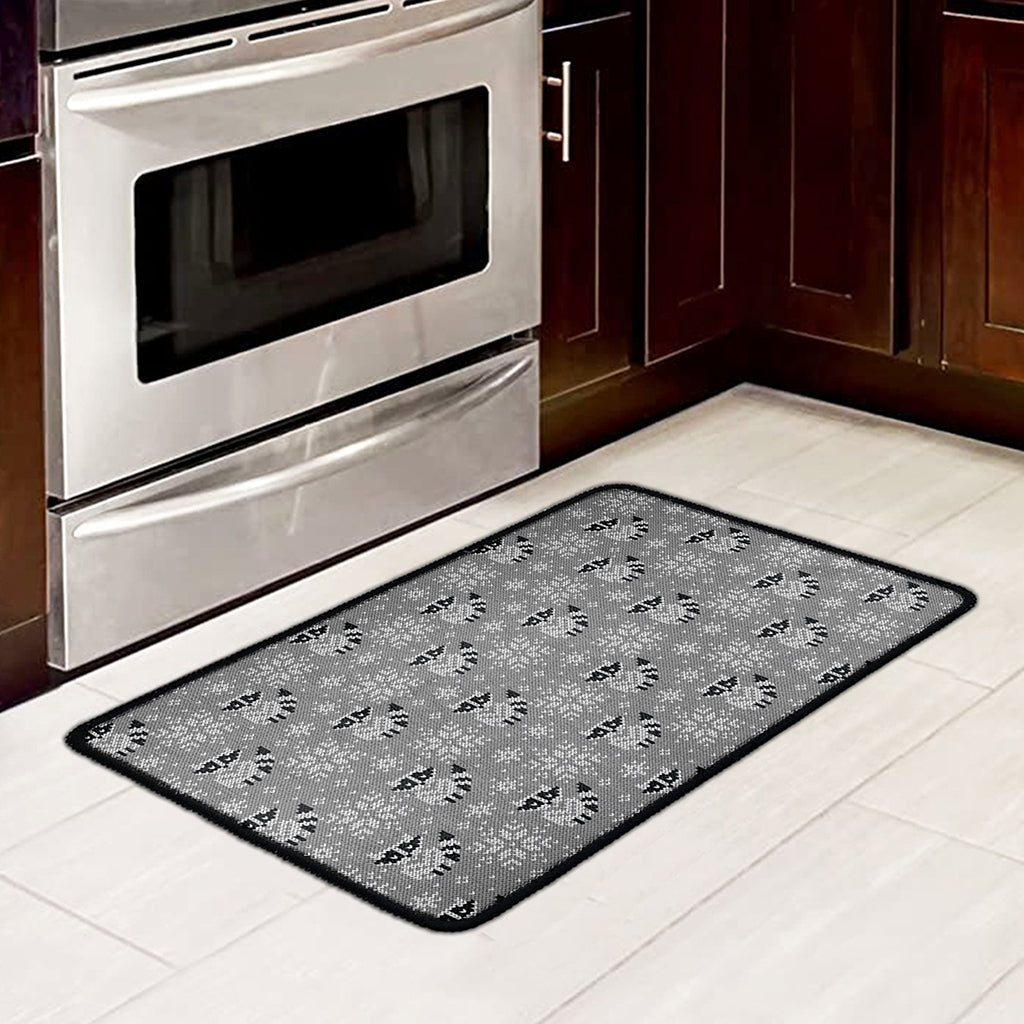 Knitted Raccoon Pattern Print Kitchen Mat