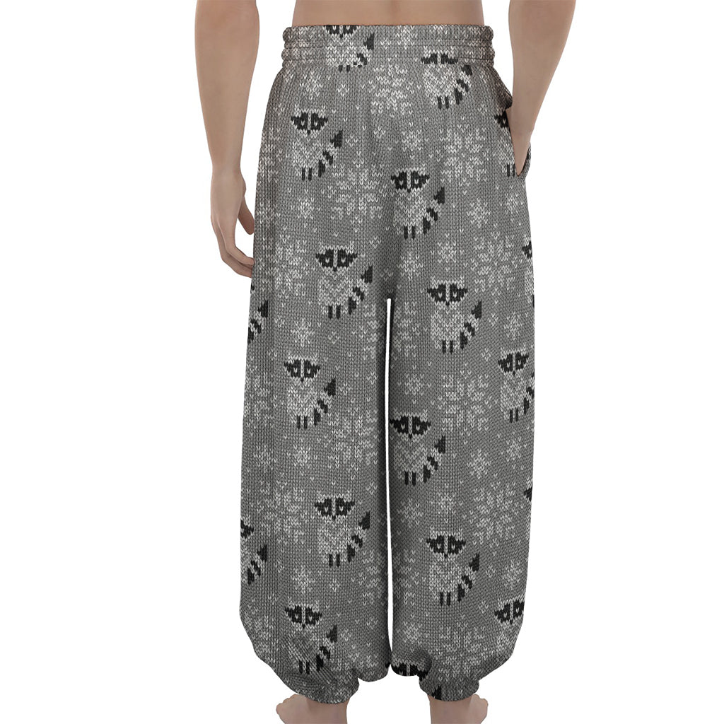 Knitted Raccoon Pattern Print Lantern Pants
