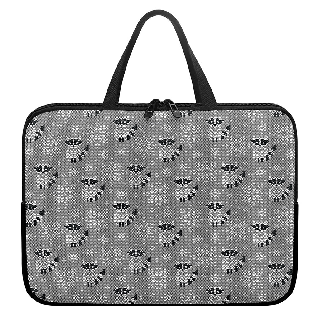 Knitted Raccoon Pattern Print Laptop Sleeve With Handle
