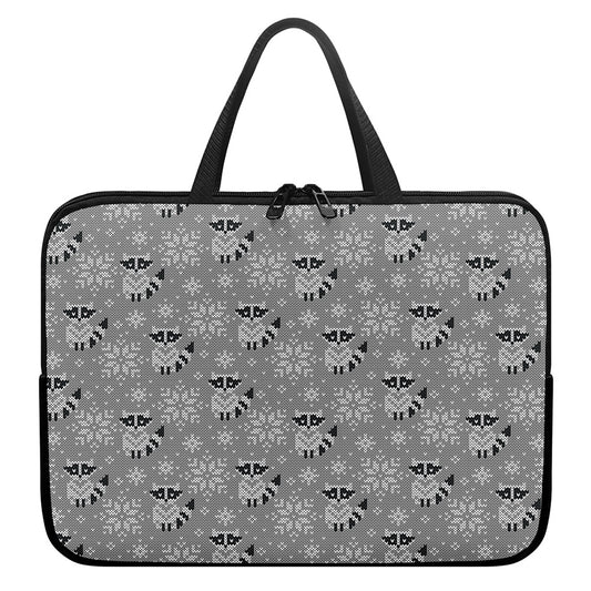 Knitted Raccoon Pattern Print Laptop Sleeve With Handle