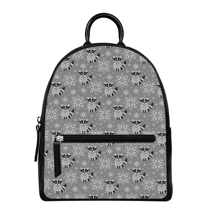 Knitted Raccoon Pattern Print Leather Backpack