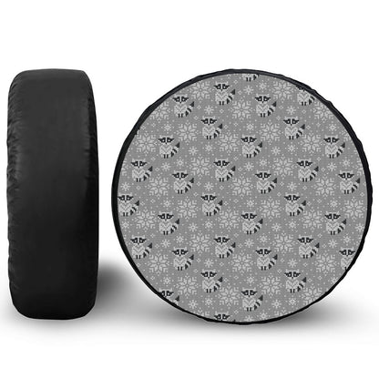 Knitted Raccoon Pattern Print Leather Spare Tire Cover