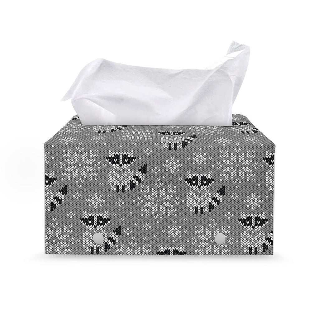 Knitted Raccoon Pattern Print Leather Tissue Box Cover