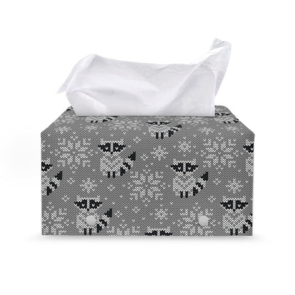 Knitted Raccoon Pattern Print Leather Tissue Box Cover