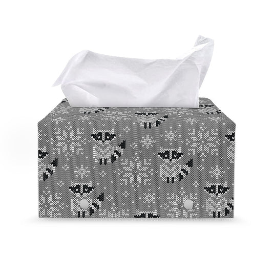 Knitted Raccoon Pattern Print Leather Tissue Box Cover