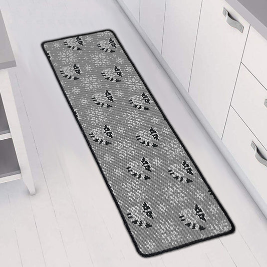Knitted Raccoon Pattern Print Long Kitchen Mat