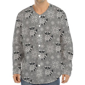 Knitted Raccoon Pattern Print Long Sleeve Baseball Jersey