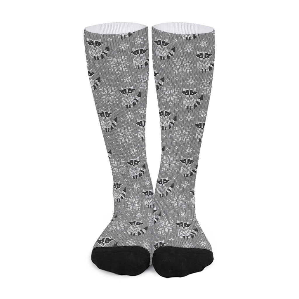 Knitted Raccoon Pattern Print Long Socks