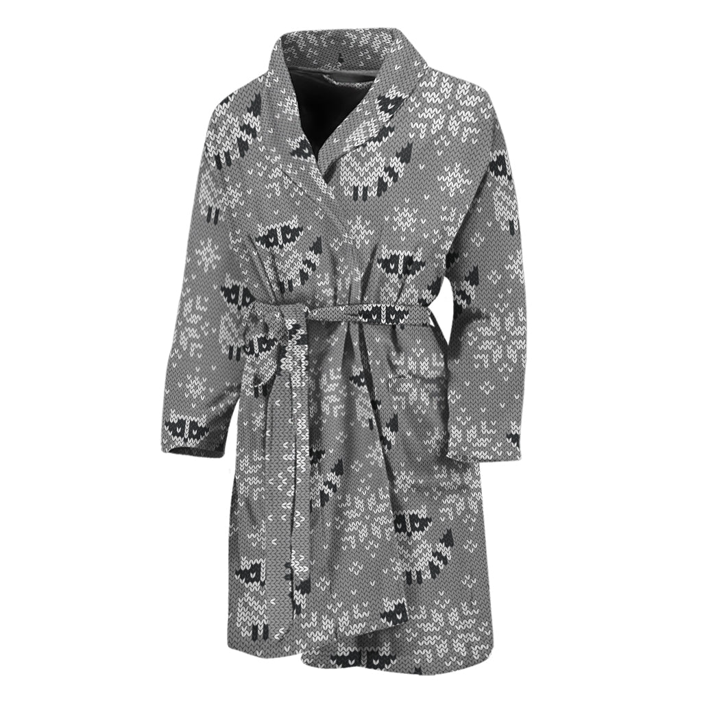 Knitted Raccoon Pattern Print Men's Bathrobe