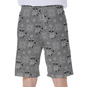 Knitted Raccoon Pattern Print Men's Beach Shorts