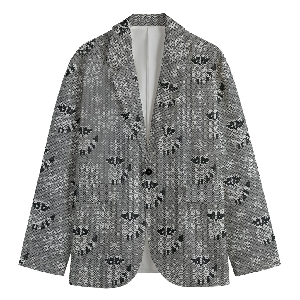 Knitted Raccoon Pattern Print Men's Blazer