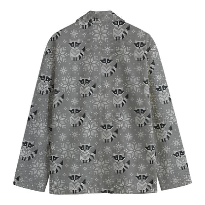 Knitted Raccoon Pattern Print Men's Blazer