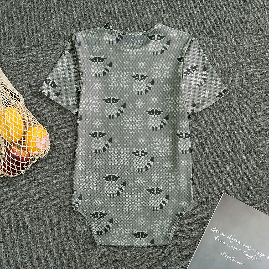 Knitted Raccoon Pattern Print Men's Bodysuit