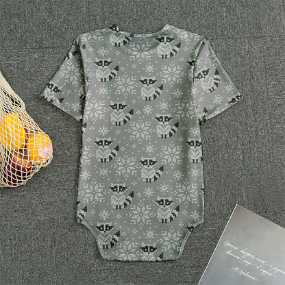 Knitted Raccoon Pattern Print Men's Bodysuit