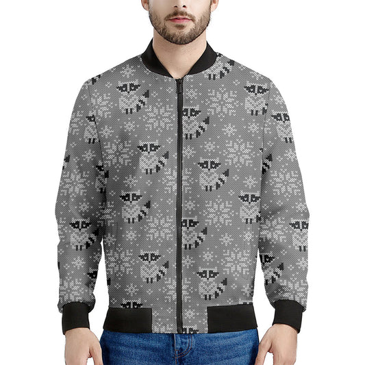 Knitted Raccoon Pattern Print Men's Bomber Jacket