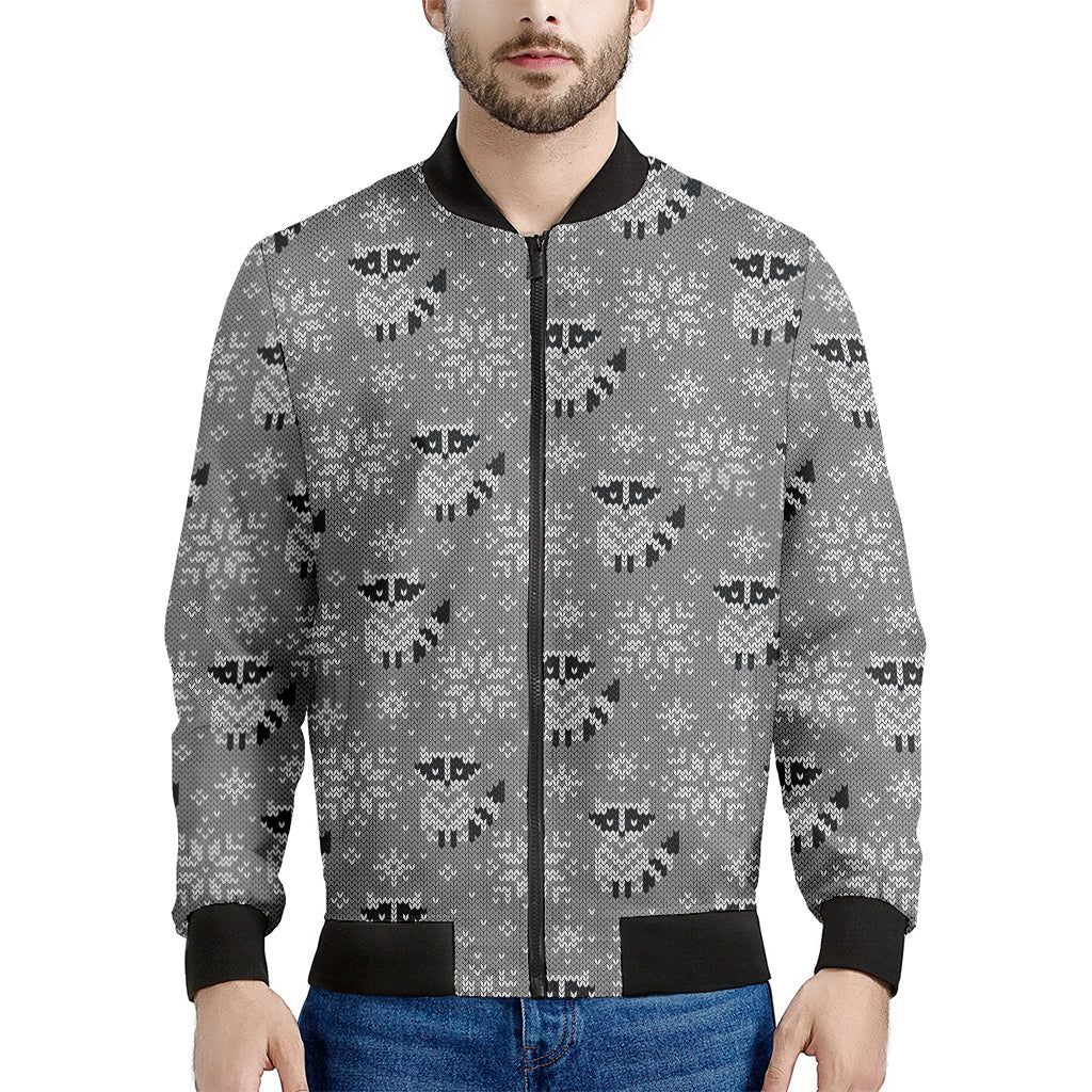Knitted Raccoon Pattern Print Men's Bomber Jacket