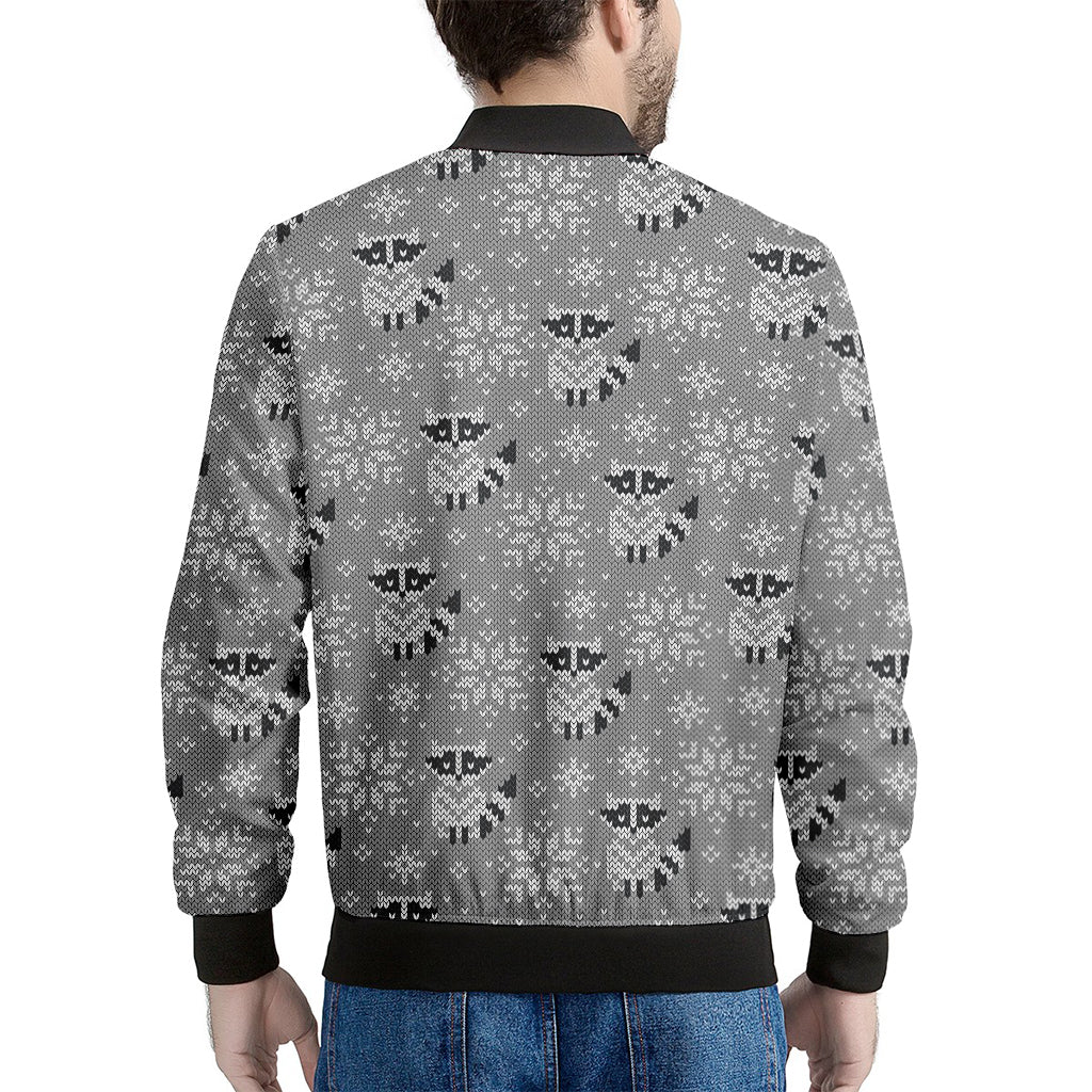 Knitted Raccoon Pattern Print Men's Bomber Jacket