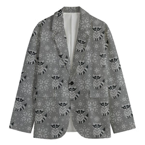 Knitted Raccoon Pattern Print Men's Cotton Blazer