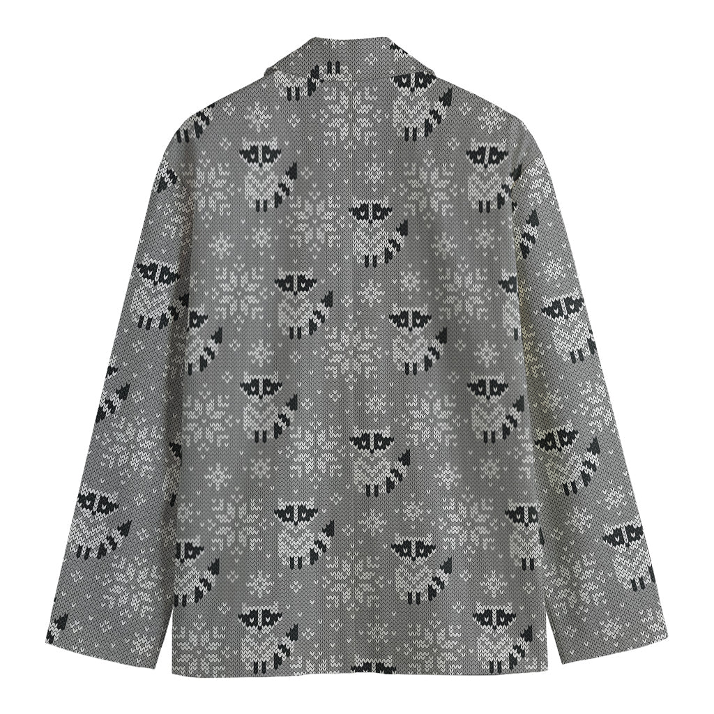 Knitted Raccoon Pattern Print Men's Cotton Blazer