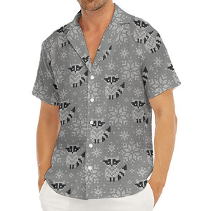 Knitted Raccoon Pattern Print Men's Deep V-Neck Shirt