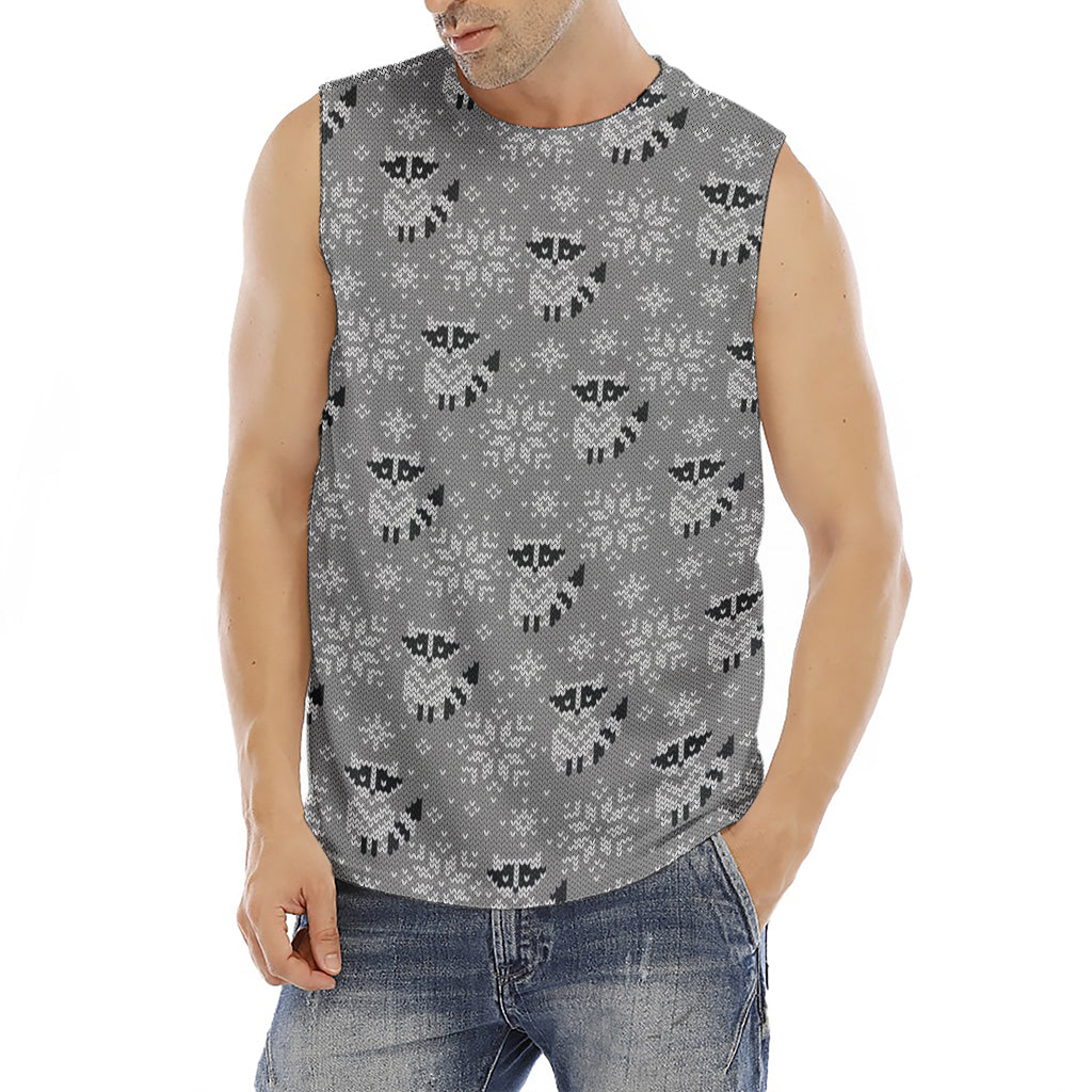 Knitted Raccoon Pattern Print Men's Fitness Tank Top
