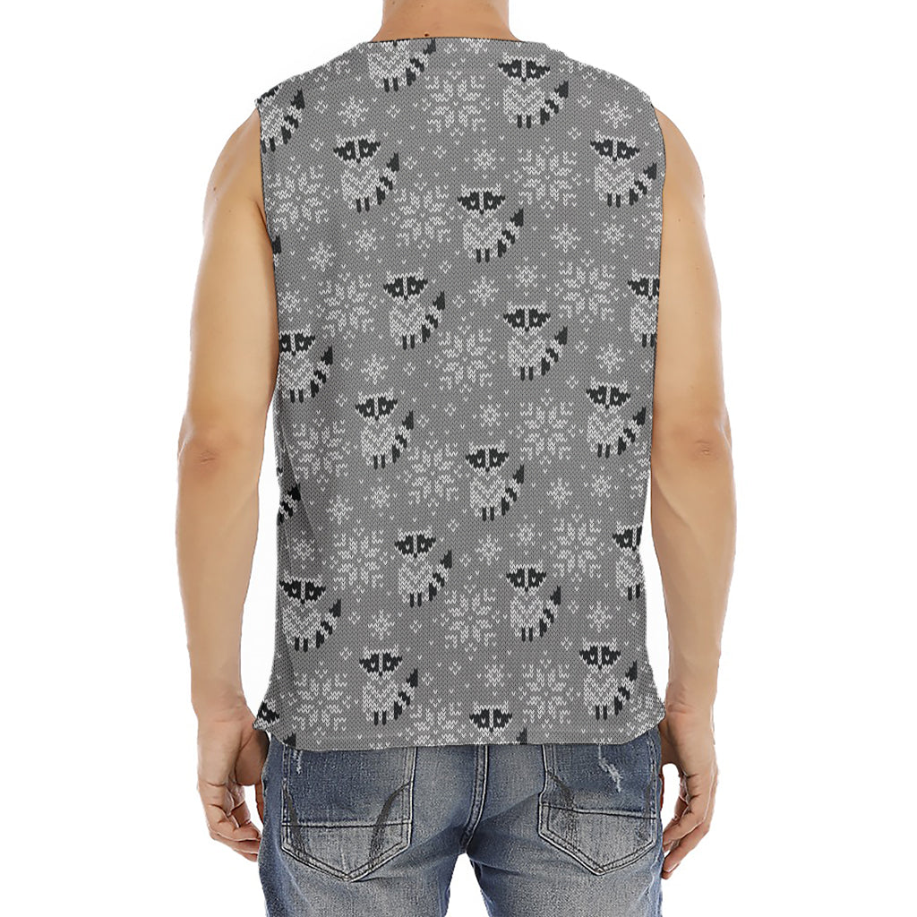 Knitted Raccoon Pattern Print Men's Fitness Tank Top