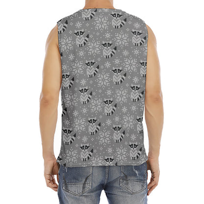 Knitted Raccoon Pattern Print Men's Fitness Tank Top