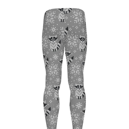 Knitted Raccoon Pattern Print Men's leggings