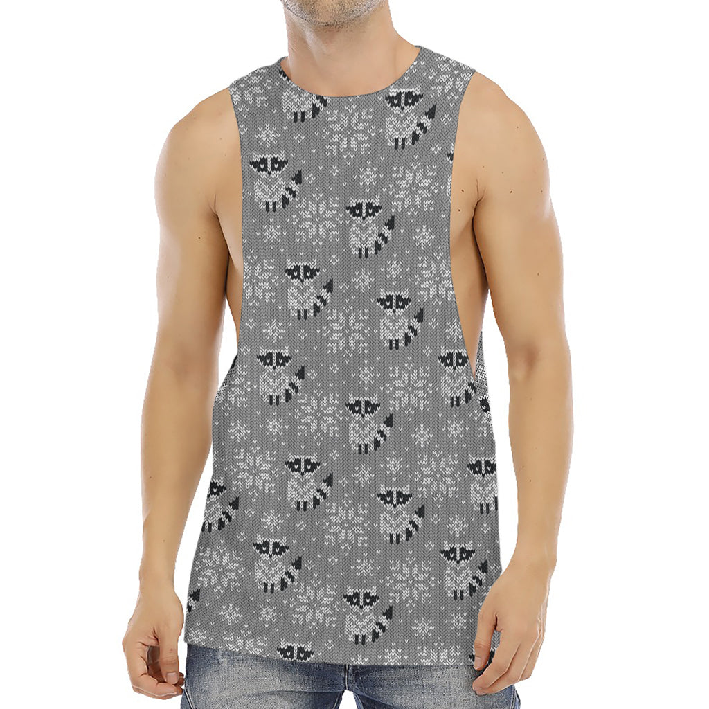 Knitted Raccoon Pattern Print Men's Muscle Tank Top