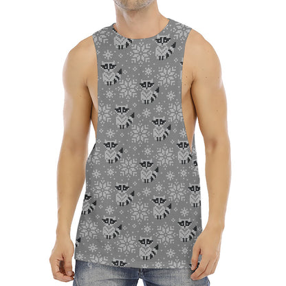 Knitted Raccoon Pattern Print Men's Muscle Tank Top