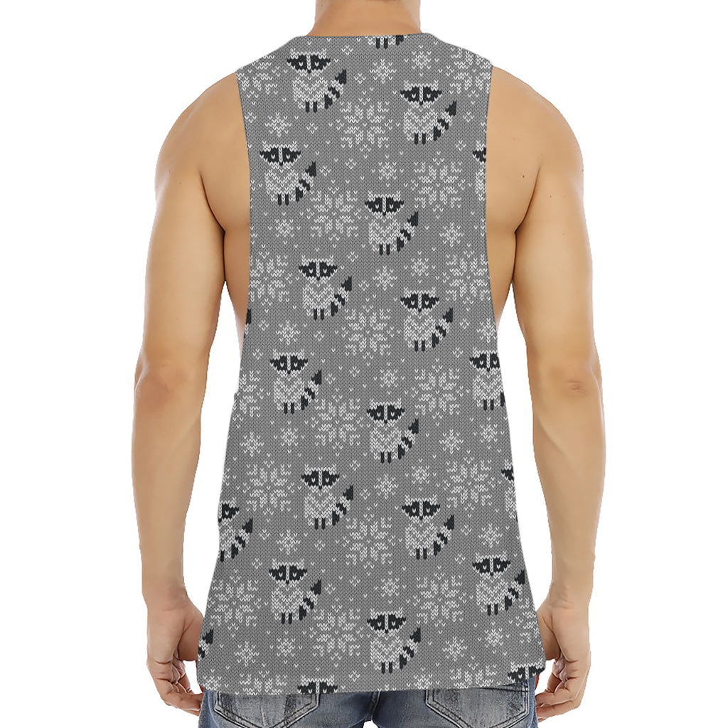 Knitted Raccoon Pattern Print Men's Muscle Tank Top