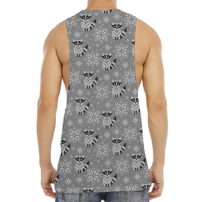 Knitted Raccoon Pattern Print Men's Muscle Tank Top