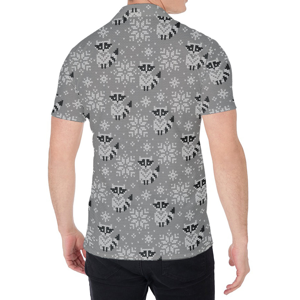 Knitted Raccoon Pattern Print Men's Shirt