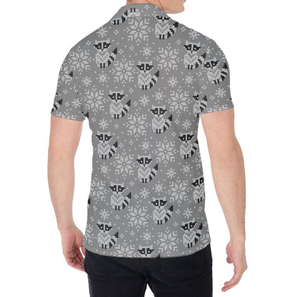 Knitted Raccoon Pattern Print Men's Shirt