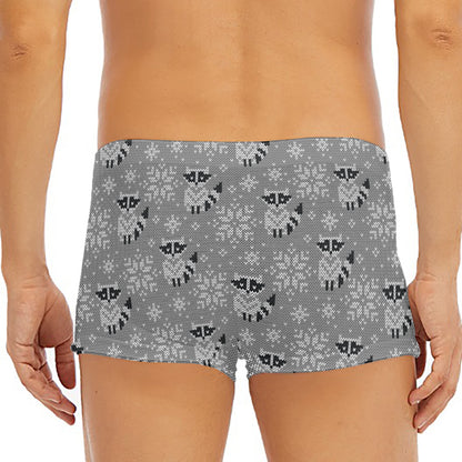 Knitted Raccoon Pattern Print Men's Short Boxer Briefs